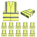 HPHST Sicherheitswesten Warnweste Hohe Sichtbarkeit Reflektierendes Mesh Warnweste für Herren and Damen Hohe Sichtbarkeit Fahrradweste mit 10 Stück Gelb (XL)