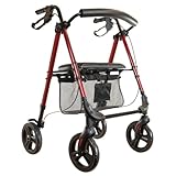 Parvum Nova Rollator – Rot – Leichter und stabiler Rollator für Senioren, faltbar und höhenverstellbar, mit Sitz, Rückenlehne, Tasche, Stockhalter, pannensicheren Rädern – nur 6,9kg – Gehhilfe