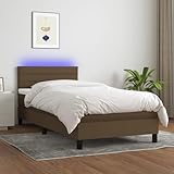 SKM Boxspringbett mit Matratze & LED Dunkelbraun 90x190 cm Stoff, Weight: 41.71 kg, 3133200