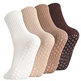 Utensilsto Pilates Socken, 4 Paar Stoppersocken Damen Baumwolle Rutschfeste Yoga Pilates Socken mit Noppen 36-40 für Barre Fitness Tanz