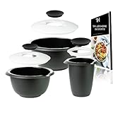 Thiru Rühr-und Backschüssel - mit Spritzschutz Deckel - Rutschfest & BPA frei - inkl. 50 Backrezepte - Made in Germany (Schwarz, Sparset - 3,5L & 2,5L & Quirltopf)
