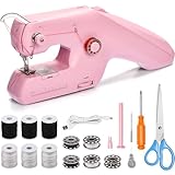 Onherm Handnähmaschine Tragbare Elektrische, Doppelfaden Handnähmaschine Ausgestattet mit Nadel und Faden, Einfach Anzuwenden, Für Anfänger und Kinder, Anwendbar auf Kleidung, Vorhänge (Rosa)