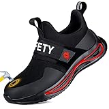 TAERGU S3 Sicherheitsschuhe Herren Damen-S1 Arbeitsschuhe mit Stahlkappe Leicht Klettverschluss SBP Stahlkappenschuhe Safety Shoes,Schwarz,42EU