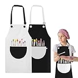 BOHUIZ 2 Stück Malschürze Kinder, Wasserdicht Kinder Malkittel Tuschkittel Kinderschürze Kochschürz Mädchen Junge Malkittel Bastelschürze Big Taschen für Schule Kunst Malerei Kochen(Weiß, Black)