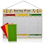 ewtshop® Smiley Belohnungstafel, magnetisch / Belohnungstafel mit Smiley-Magneten für bis zu DREI Kinder, 40 x 30 cm