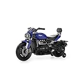 Smart BeBe Kinder Elektro-Motorrad Triumph Rocket 3 GT Kinder 12V Batterie MP3 Realistischer Sound und Lichter mit Stützräder 3-8 Jahre (Blau)