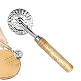 Ergonomischer Teigschneider – geriffelter Rand mit Holzgriff, 17 x 5 cm, Teigschneider aus Edelstahl | Pasta-Dekorator, Werkzeug zum Biegen von Ravioli, Rollschneider für Nudeln