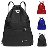 WESTWOOD FOX WFX Tasche mit Kordelzug, wasserdicht, Sport, Fitnessstudio, Rucksack für Damen und Herren, PE-Beutel, Außentasche, Reißverschluss, Schule, Strand, Urlaub, Schwimmen (Black)