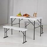 COSTWAY Bierzeltgarnitur klappbar, 3-teilige Biertischgarnitur, 2 x Bierbänke & 1 x Biertisch, kleine Bierbankgarnitur, 108cm Festzeltgarnitur, Gartenmöbel Set für Festzelt, Camping, Garten