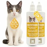 Katzen Vitamine 2x100ml I Multivitamin komplex hochdosiert für Katzen I B Vitamine mit Vitamin A B12 D E I Folsäure, Eisen, Zink, Selen, l-Lysin & Calcium I Vitalität Immunsystem stärken Katze