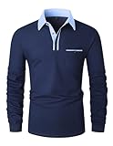 VMSUCIJ Herren Poloshirt Langarm Baumwolle Outdoor Casual Polo Tops Regular Golf T-Shirts,Blau 43,L
