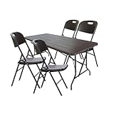 TRUTZHOLM Gartenmöbelset aus 4 Stühlen und einem Tisch in Grauer Holzoptik klappbar Gartenmöbel Set Campingset Bierzeltgarnitur Festzeltgarnitur