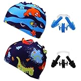 2 Stück Kinder-Badekappen, 2 Stück Schwimmnasenclips, 2 Paar Schwimmohrstöpsel, Wasserdichte Cartoon-Badekappen, Kinder-Badekappen Aus Stoff, Geeignet Für Kinder Im Alter Von 2-8 Jahren.