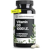 natural elements Vitamin D3 1000 I.E. – 365 Tabletten im Jahresvorrat – Vitamin D für Knochen und Immunsystem – hochdosiert, ohne unnötige Zusätze – in Deutschland produziert & laborgeprüft