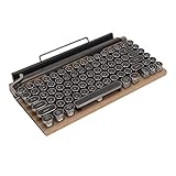 VBESTLIFE Retro-Schreibmaschinentastatur, 83 Tasten, Kabellose Mechanische Vintage-Bluetooth-Tastatur mit Runder Metallkappe für Desktop-PC, Laptop, Telefon (Farbe der Holzmaserung)