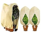 Ewzayol 3 Stück Winterschutz für Pflanzen,Atmungsaktiv 85 g/m² Winterschutz Kübelpflanzensack pflanzenschutz Winter mit Reißverschluss und Zugband Beige(80 x 120 cm &120 x180 cm)