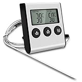 Greluma 1 Stück Digitales LED-Thermometer mit Sonde, Lebensmittelthermometer mit Timer-Funktion, Koch- und Grillthermometer für BBQ-Ofengrill, Batterie nicht im Lieferumfang enthalten