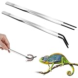 Gjinxi 2 Stück Aquarium Pinzette Lange Futterzange Edelstahl Gerade Pinzette und Gebogene Spitze mit Gummispitze Pflanzenpinzette Wasserpflanze Zange Futterspender-Werkzeug für Wasserpflanze Reptilien