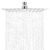 QWORK® 20CM Eckiger Regendusche Duschkopf aus Edelstahl mit Chrombeschichtung - Standardmontage, einfacher Austausch