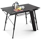 Arebos Campingtisch faltbar 90 x 51,5 cm | Klapptisch höhenverstellbar 47-69 cm | Camping Zubehör, Garten, Grill, Picknick | Camping Tisch klappbarer Falttisch | Reisetisch inkl. Tragetasche | Schwarz
