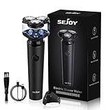 Sejoy Elektrischer Rasierapparat für das Gesicht,3D wiederaufladbarer Rotationsrasierer,Trockenrasierer,1.5 Stunden Schnellladung,Magnetischer Rasierkopf,Anti-Pinch,Zuhause Auto Reise Geschenke
