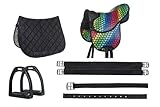 HKM Sattel-Set für Shetty, Mini Shetty oder Holzpferde, Kindersattel bunt mit Sattelgurt, Schabracke, Steigbügelriemen und Steigbügeln