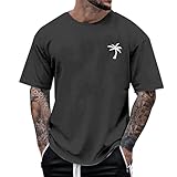 Oversize Herren T-Shirt Sommer Rundhals Kurzarm Palm Baum Print Baumwollhemd Basic Bodybuilding Bequeme Passform Hawaiian Beach Herren T-Shirt, 02 Dunkelgrau, XL