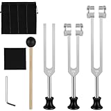 POFIBO Stimmgabel Set (128Hz/256Hz/512Hz) Neurologische Stimmgabel - Stimmgabel für Frequenztherapie, Stimmgabel therapie, Yoga und Meditation (mit Hammer)