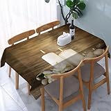 UREJD Tischdecke Abwaschbar Rechteckig 152x228 cm Polyester Tischtuch Tafeldecke Ornamente Schmutzabweisend Pflegeleicht,Ruhige Kerzen, Steine und Blumen auf Holz, brennende Kerzen, Kieselsteine und