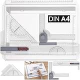 Zeichenplatte A4 Zeichenbrett Multifunktions Zeichentisch mit Parallel-Zeichenschiene Doppelnutführung Einstellbar Winkel Schnellzeichendreieck für Professionell Office Studenten Studium,A4