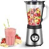 Standmixer, Smoothie Maker mit 1,5L Hitzebeständiger Glasbehälter, 2 Geschwindigkeiten + Pulsfunktion und Edelstahlklingen Mixer Smoothie Maker, 500W Sicherheitsdesign Blender