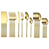 Besteck-Set, 24-teilig, gehobenes Geschirr-Set, Edelstahl-Geschirr, Besteck, spülmaschinenfest, Tafelbesteck, Messer, Gabel, Kaffeelöffel, für 6 Personen (C