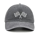 Hatwell Rennwagen Flagge Baseballmütze Unisex, Verstellbar Mit Besticktem Motiv, Gewaschener Stil, Grau