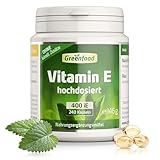 Vitamin E, hochdosiert, 400 iE - 240 Kapseln (Softgel). Hochwertiges Tocopherol – schützt die Zellen vor oxidativem Stress (Antioxidant). OHNE künstliche Zusätze - laborgeprüft. Von Greenfood.