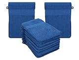 Betz 10 Stück Waschhandschuhe Frottee Waschhandschuh Palermo 100% Baumwolle Waschlappen Set Größe 16 x 21 cm (blau)