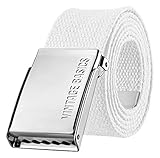 VINTAGE BASICS Unisex Stoffgürtel 130cm lang - 3,8cm breit - Herren und Damen Gürtel - Stufenlos verstellbarer Canvas Belt - Metallschnalle Weiß