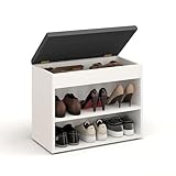 KOMTO Schuhbank mit Sitzfläche - Schuhregal Bank mit Stauraum Weiß 60 x 48 x 32 cm Kleiner Schuhschrank mit Sitzbank Flur Bank Garderobenbank Sofia