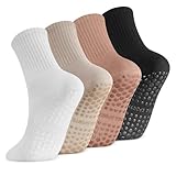 4 Paar Pilates Socken Yoga Socken Rutschfeste Stoppersocken Anti Rutsch Grip Socks für Damen Pilates, Yoga, Tanz, Ballett, Trampolin, Fitness, 38-42