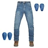 SHAIYOU Herren Motorradjeans Motorradhose, Gepanzerte Motocross-Rennhose, Atmungsaktive Biker-Hose, Mit 4 Abnehmbaren Protektoren (Blau,XS)