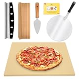 Pizzasteine Set - 50.8 cm x 34.8 cm Großer Pizzastein für Ofen und Grill Langlebiger und sicherer Backstein Thermoschockbeständiger Kochstein mit Holz Pizzaschieber Paddel & Pizzaschneider