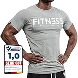 Fitness Method, Sport T-Shirt Herren, Slim-Fit Shirt bequem & hochwertig Männer, Rundhals & Tailliert, Training & Freizeit, Gym & Casual Workout Mann, Baumwolle, Elastan (Grau-Weiß, L)