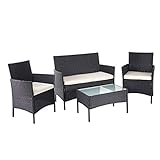 Mendler Poly-Rattan Garten-Garnitur HWC-D82, Sitzgruppe Lounge-Set - schwarz mit Kissen Creme