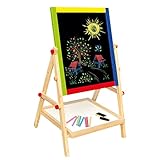 Bino world of toys Tafel, Kreidetafel und Whiteboard für kreative Kinder ab 3 Jahren, Kinder Spielzeug (umklappbare Stand-Kindertafel aus Holz;beidseitig bemalbar, inkl.Buchstaben, Zeichen & Formen)