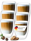 LAPRESO® Latte Macchiato Gläser doppelwandig 6er Set 350ml - Doppelwandige Gläser modernes Design Cappuccino Tassen Teegläser aus Borosilikatglas