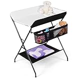 mobiler Wickeltisch- höhenverstellbare Wickelkommode für Unterwegs, Klappwickeltisch mit Rollen und Stauraum, für Babys und Kleinkinder