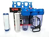 IBO Wasserfilter Vorfilter 3-Stufen 1 Zoll 8 bar | 3 Wasserfilterpatronen | Sedimentfilter | für Hauswasser | Brunnenwasser Wasserversorgung | Durchflussmenge 4000 l/h