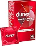 Durex Gefühlsecht Classic Kondome – Dünne Kondome mit anatomischer Easy-On-Form & mit Silikongleitgel befeuchtet – 20er Pack