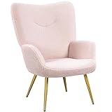 Yaheetech 1 x Moderner Sessel Ohrensessel aus Bouclé-Gewebe Armsessel Lehnsessel Polsterstuhl bis 136 kg Belastbar Rosa