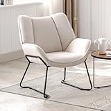 chairus Leinen Loungesessel für Wohnzimmer Balkon Modern Gepolstert Polsterstuhl Relaxsessel mit Metallbeinen (Beige)
