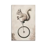 WBTKDS Poster auf Leinwand, Motiv: Eichhörnchen reitet ein Einrad mit Eicheln, sauberer Cremeton, modernes Wandbild, dekoratives Gemälde, hängendes Kunstwerk, 30 x 45 cm